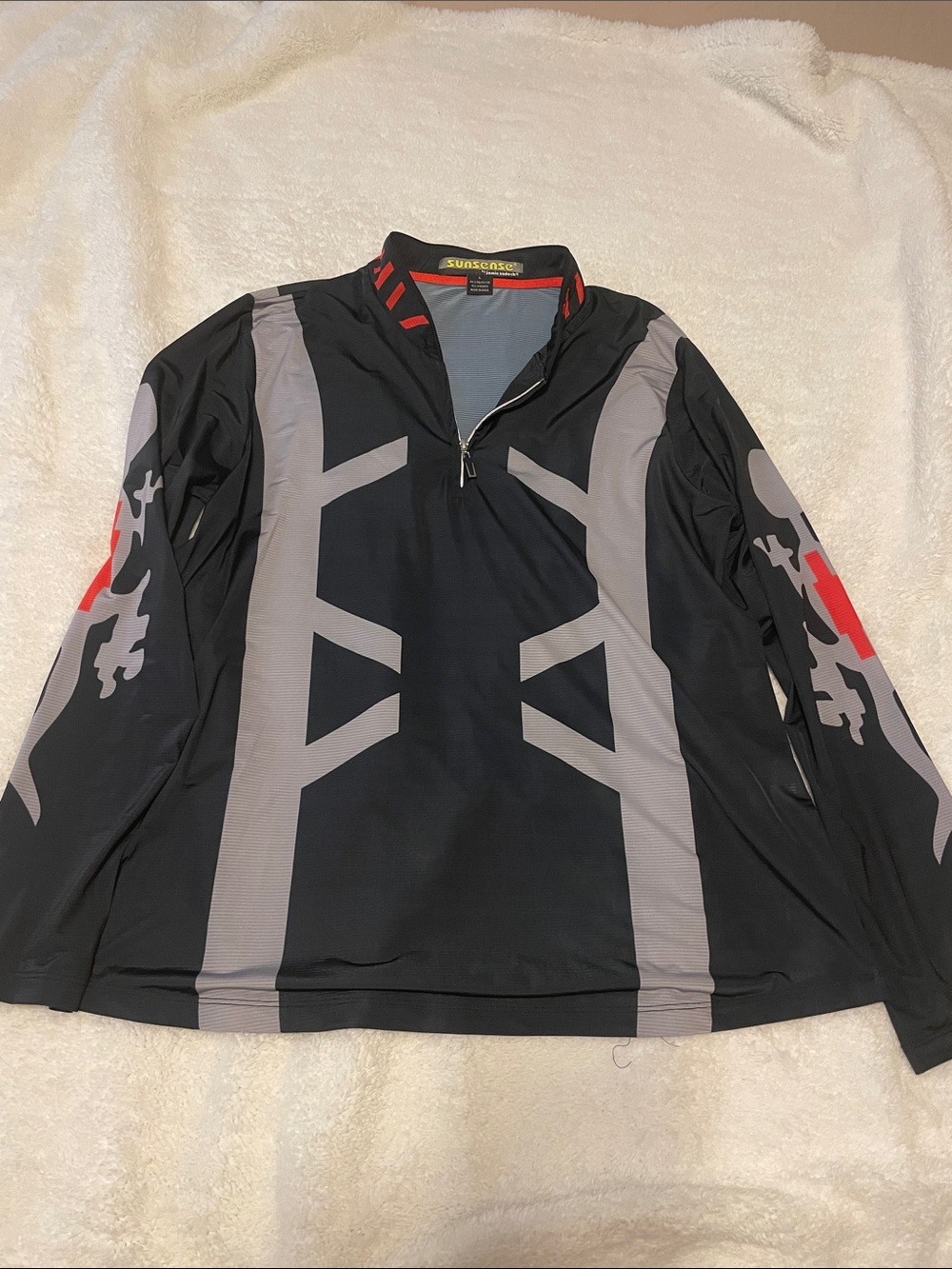 jamie sadock Black Long-Sleeve Athletic Top with Gray Panels and Red Accents